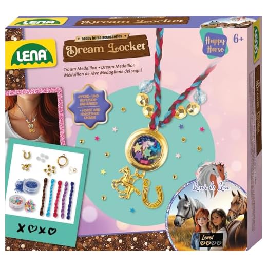Lena Bastelset Happy Horse Dream Locket - Schmuck Set zum selber machen mit Medaillon-Kette, Pferde-Anhängern, Pailletten zum Befüllen & Shaker-Effekt, Mädchen Schmuck Set für Kinder ab 6 Jahren