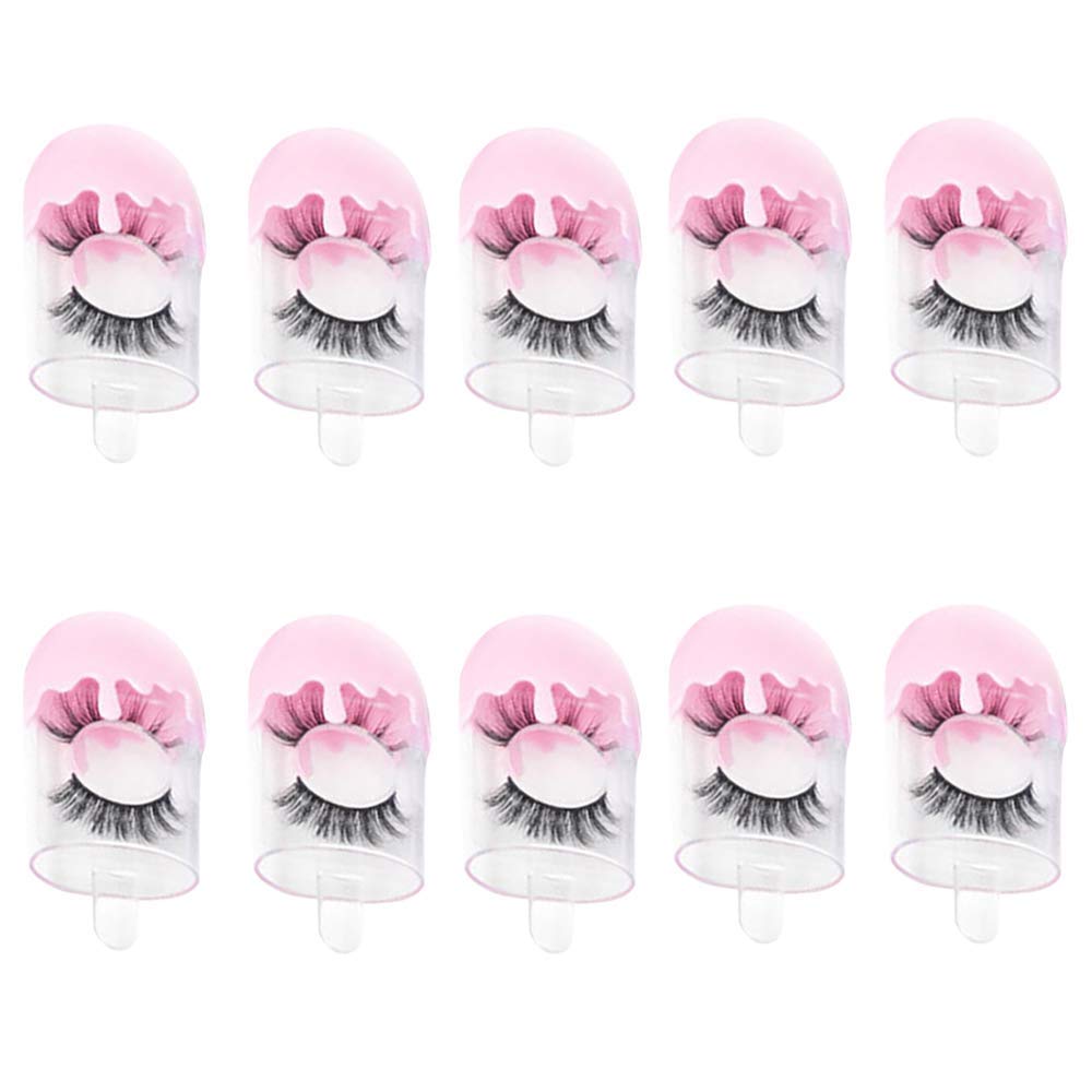 Healthcom 10 Pcs Cute Ice Cream Shape False Eyelashes Packaging Box Case Plastic Empty Eyelash Storage Box Candy Container with Trays Mink Lashes Box Holder Travel Cosmetic Case for Women Girls,Pink