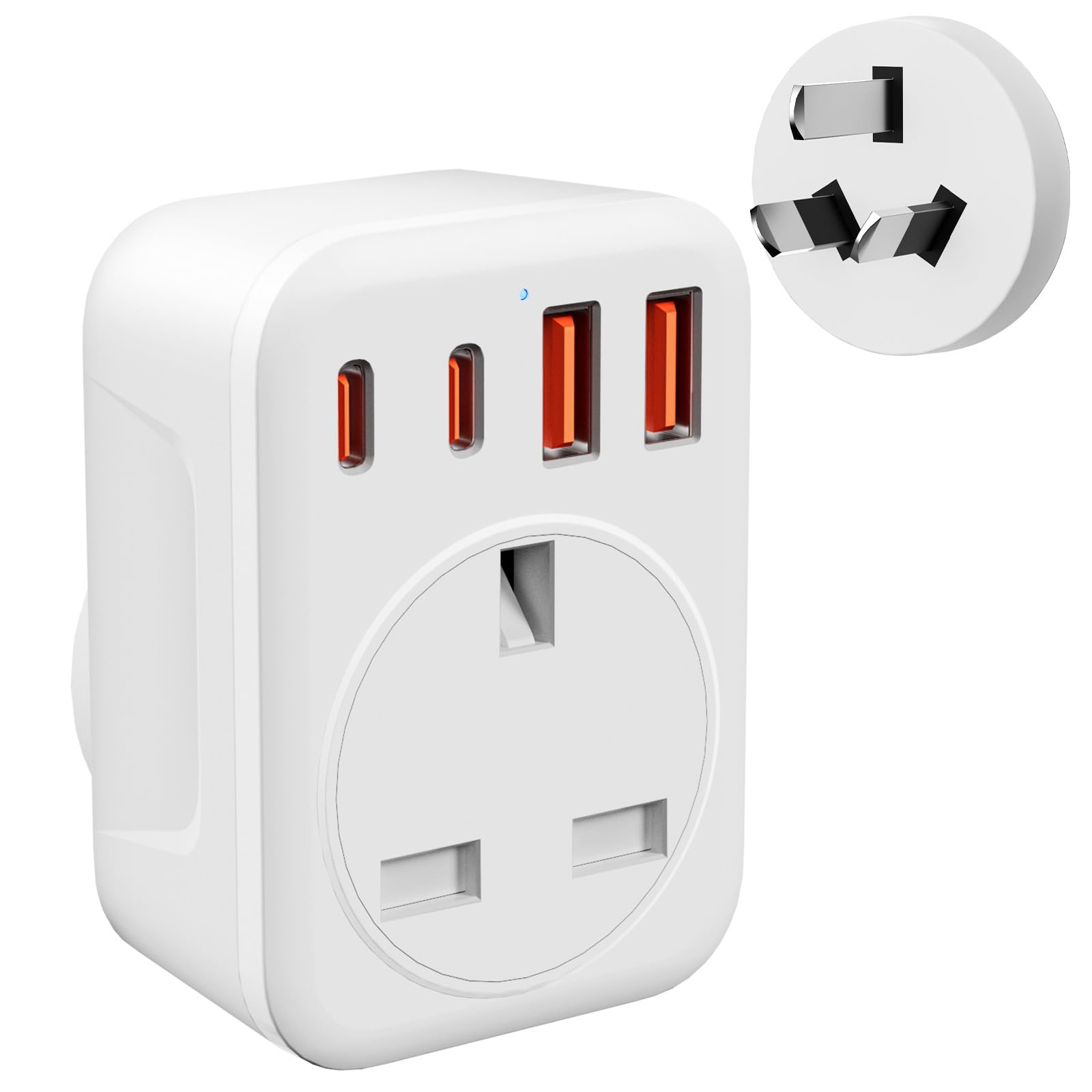 Omivine UK to Australia AU Plug Adapter, 5 in 1 Type I Travel Power Adapter Converter mit 1 AC & 2 USB-C & 2 USB-A(17W) for Australia, China, New Zealand, Argentina, Fiji, etc (Type I-White)