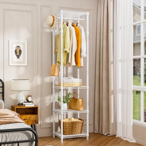 Image of R1 Heavy Duty Clothes Rack with Storage Shelves, 448 Lbs Load, White