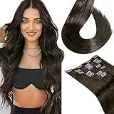 LaaVoo Clip in Extensions Echthaar Braun 40 cm Echthaar Clip Haarverlängerung 120g 7stücke Human Hair Clip in Extensions Dunkelbraun Echthaar Extensions Clips Glatt Voller Kopf