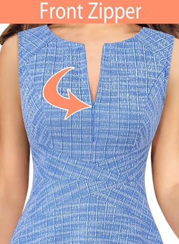 Image of VFSHOW Womens Front Zipper Work Business A-Line Dress Elegant Professional Office Career Church Fit and Flare Skater Dresses