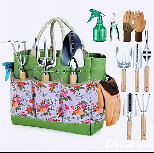 Set de herramientas de jardín de 9 piezas con bolsa floral miniatura 1
