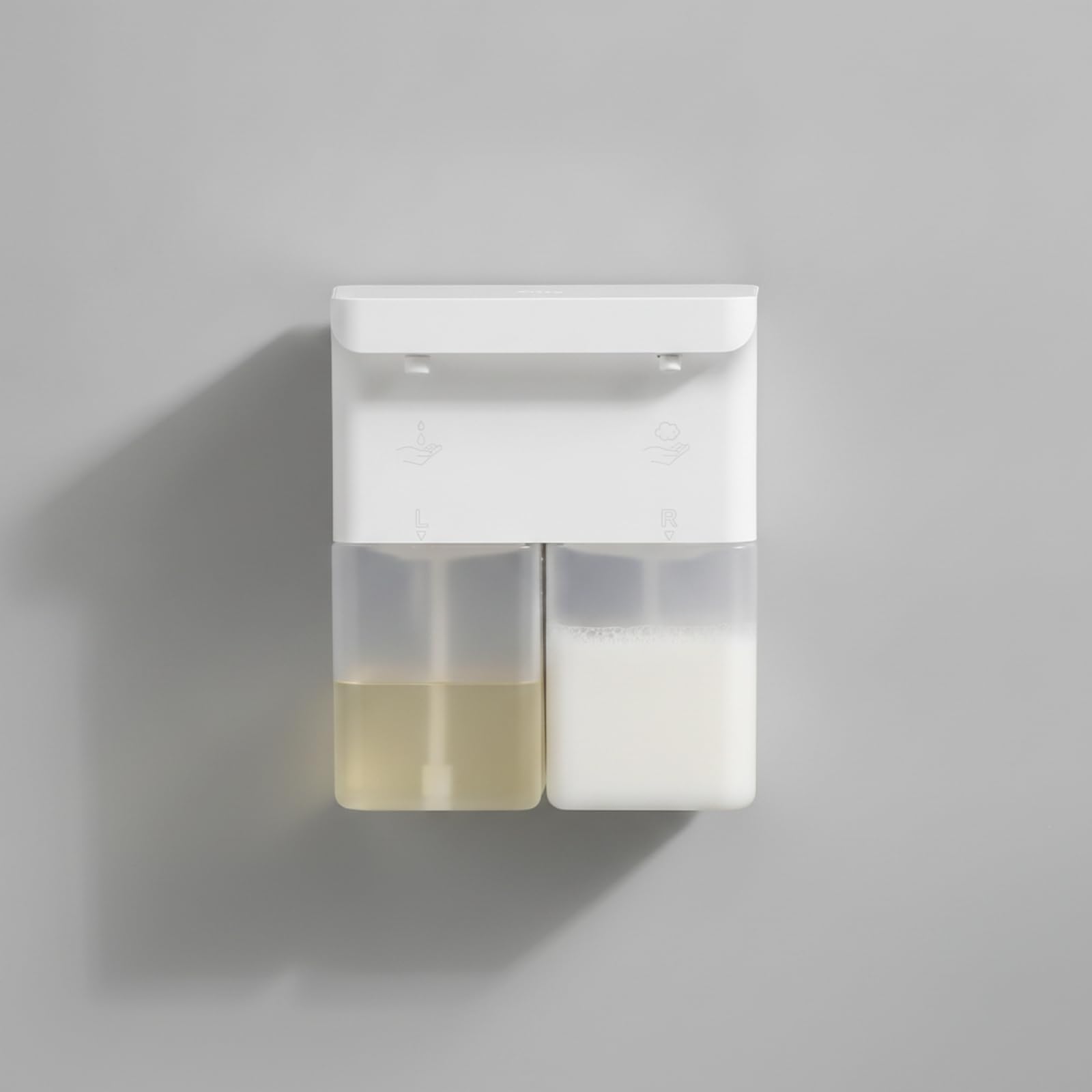 Dispenser di Sapone con Doppio Serbatoio, Modello Con Doppia Erogazione Di Liquido Liquido + Liquido