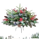 Prelit Christmas Urn Filler - 60 Led Lights Outdoor Christmas Tree Frosted Urn Filler,Festival Seasonal Decor with 8 Modes and Timer for Pot Window Box Planter Yard Patio Mantel Driveway