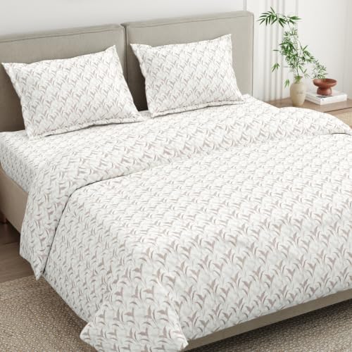 Image of Haus & Kinder Double Bed Bedsheet for Queen Size Bed with 2 Pillow Covers 90 Inch x 100 Inch | Premium Soft & Silky Pure Cotton 300 TC Flat Double Bedsheet | Velvet Canopy Brown