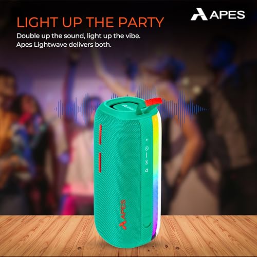 Image of APES Lightwave Bluetooth Speaker, 8Hrs Playtime, TWS Couplet Feature, Dynamic RGB LED's (Green)