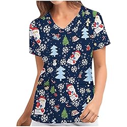 Uniforme Gobernanta Tops de Mujer Uniforme de Trabajo Uniforme Estampado Camisa de Manga Corta Impresión de Navidad halloween Dibujos Animados Top con Cuello en V