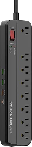 ZZR SEVEN Regleta de alimentación con protección contra sobretensiones, cable de extensión de 6 pies, salida USB 12 en 1, 8 salidas de CA con 3 USB