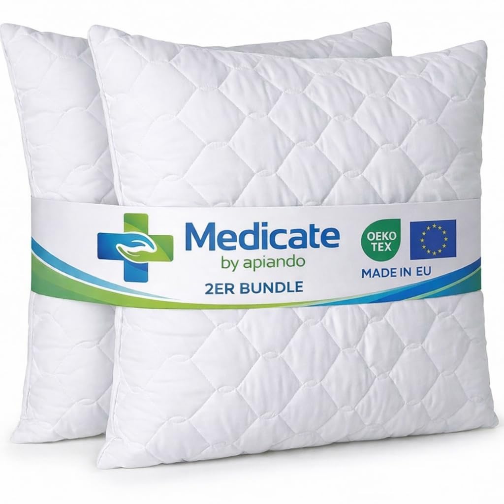 Medicate Mikrofaser Allergiker Kopfkissen 80 x 80 cm - Allergiker Kissen mit Kugel-Hohlfasern Kissenfüllung – Steppkissen 80 x 80 – Waschbar bis 95 Grad - Made in Germany - 2er Set