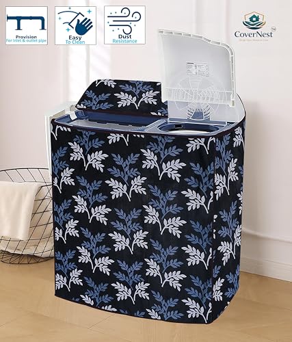 Image of Covernest Semi Automatic Washing Machine Cover, Dustproof, Compatible with 6 Kg -7.5 Kg Washing Machines (WMC-BLACK LEAF SEMI)