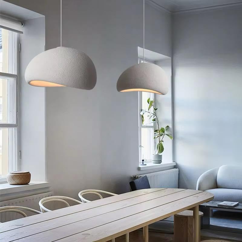 Image of Modern Dome Pendant Light, White Semi-Sphere White Resin Hanging Lamp, Home Deco Living Room Ceiling Light Fixture, 40cm (Narrow-Dome)