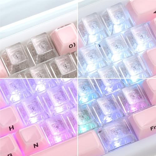 Image of XVX Blank Crystal Transparent Keycaps, PC Material Custom DIY Sweet Heart Keyboard Caps, Backlit Clear Glitter Candy Keycap Cherry Profile for MX Switches Mechanical Keyboard (21pcs)