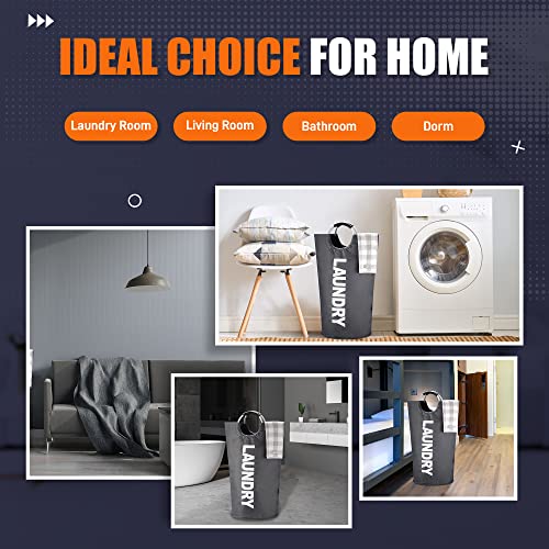 Caroeas 100L Laundry Basket,Large Laundry Hamper, Laundry Bag with Padded Handles, Clothes Hamper Stands Up Well, Collapsible Free Standing Easy Storage Washing Bin (Dark Grey,100L)