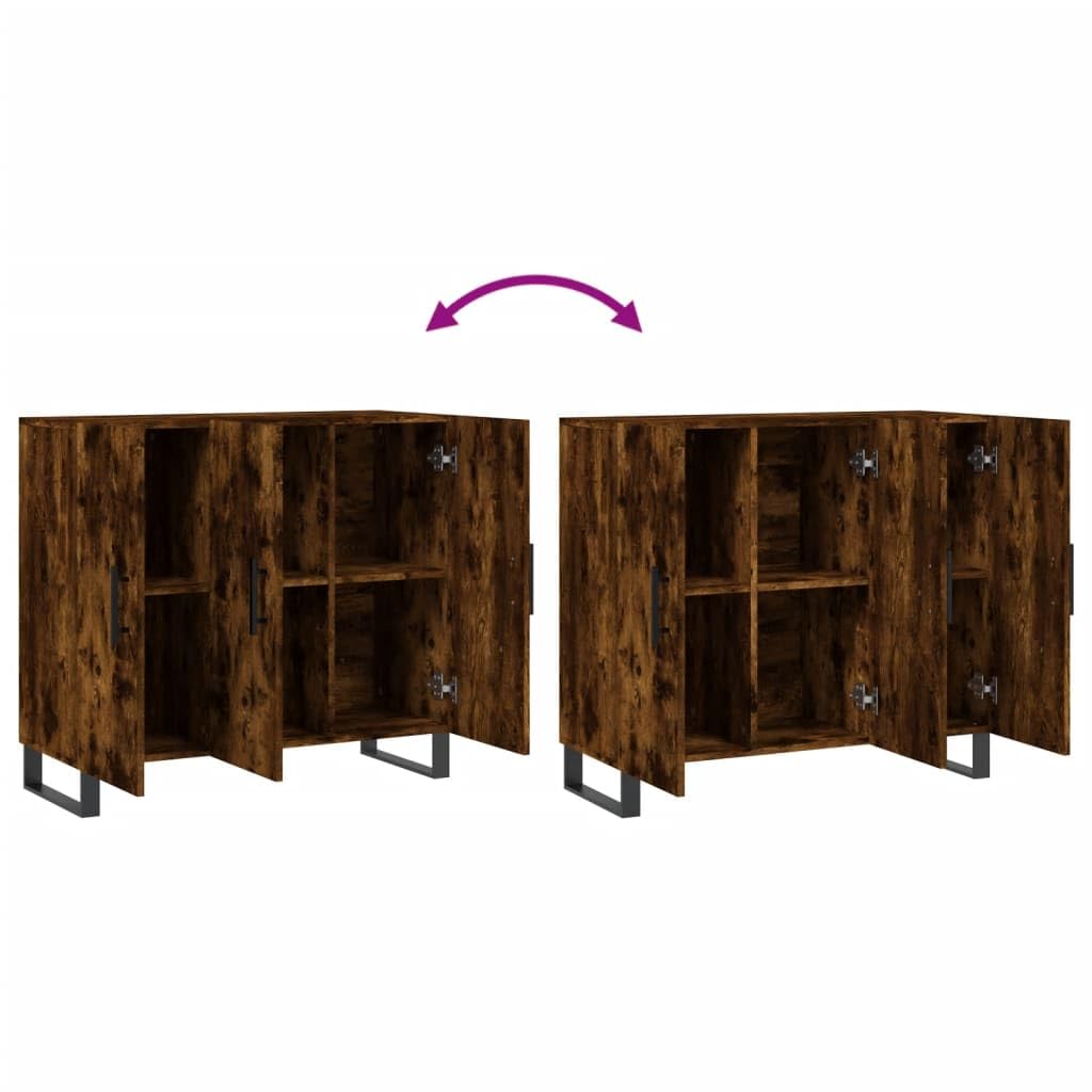 Générique Nowoczesny bufet wędzony dąb 90x34x80 cm, Meble do salonu z drewna konstrukcyjnego z metalowymi nogami, duża przestrzeń do przechowywania i praktyczne drzwi