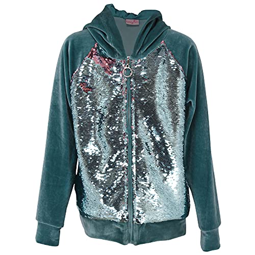 Image of Cutecumber Girls Chenille Sequin Embellished Green Sweatshirt | Soft & Warm Winter Casual Wear Top for Baby Girls & Kids 1-15 Years Green