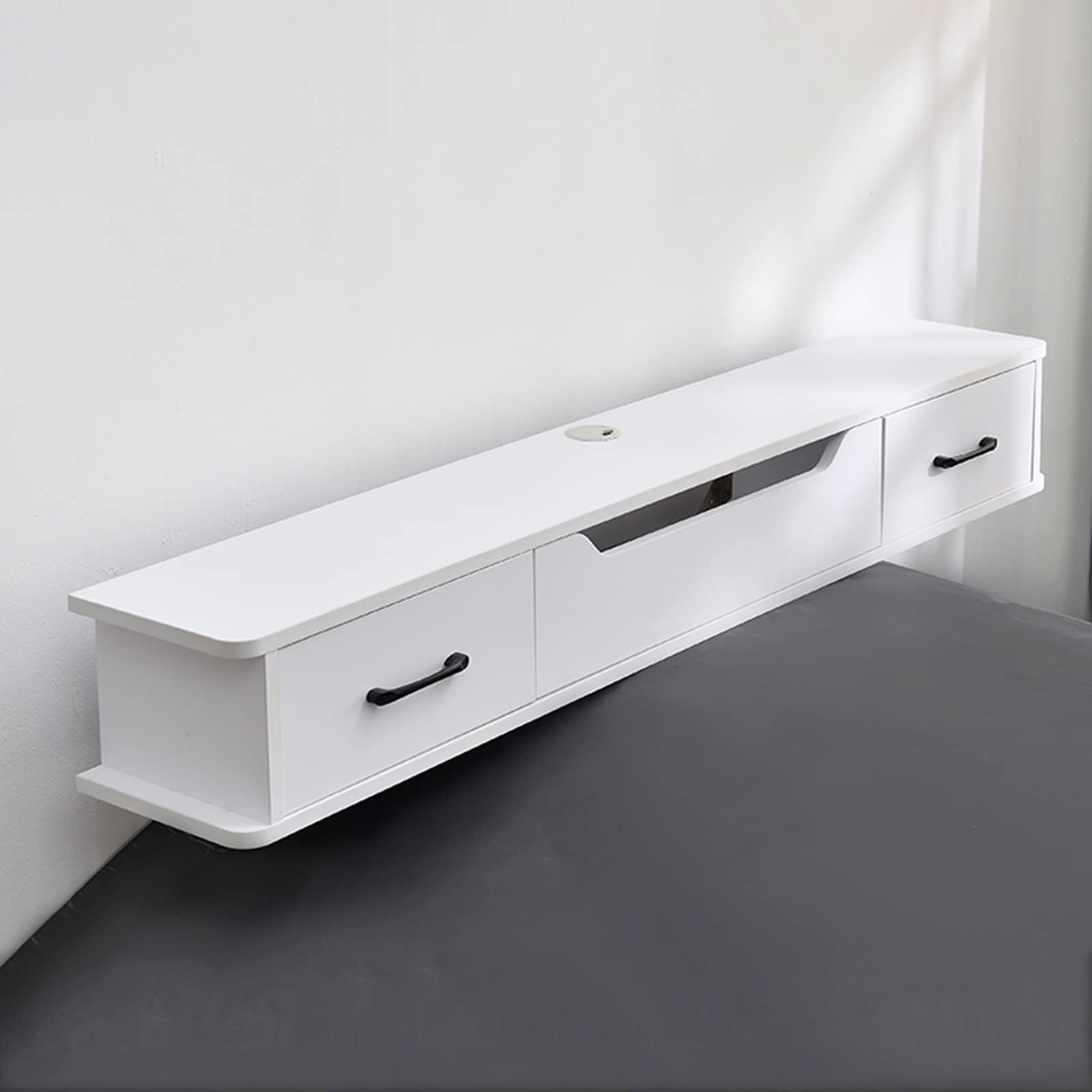 unità TV fissata al Muro 51.1" Supporto TV sospeso Mensola TV montata a Parete con 2 cassetti e 1 Anta, mensole portaoggetti per Console multimediale montate a Parete per Cavo Boxo Video, Non