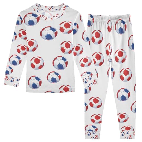 senya Red Blue Football Pajamas Set Long Sleeve Soft Cotton Sleepwear 2 Piece
