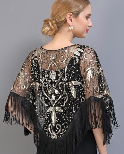 Sequin Beaded Evening Cape Pullover Style Bolero Flapper Cover Up 1920s Shawl For Women Dress3