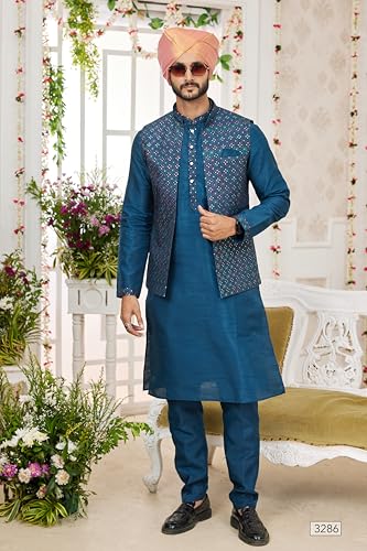 Men's Indian Traditional Ethnic Wedding Party Wear Dress Set Festive Season Kurta Pyjama With Jacket4