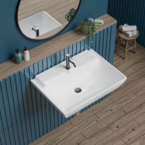 Image of Bell Wall Mount And Table Top (2 In 1) Wash Basin For Bathroom | Counter Wash Basin For Living Room | Washbasin| Tabletop Ceramic Bathroom Table Top Basin 45 x 35 x 15 CM (Squaedo)