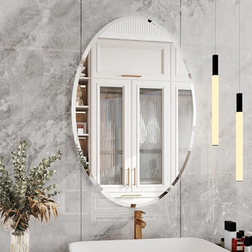 KOHROS Frameless Oval Mirror 20" x 28" Bathroom Wall Mirror w/Polished Beveled Edge, Anti-Rust, Tempered Glass (Silver) by KOHROS - Used condition - US$52.73