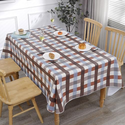 Image of Heavy Duty Vinyl Tablecloth with Flannel Backing Waterproof Oil-Proof Plastic Table Cloth Stain-Resistant Wipeable Rectangle or Square Table Cover for Indoor and Outdoor (Checkered,60x102 Inch)