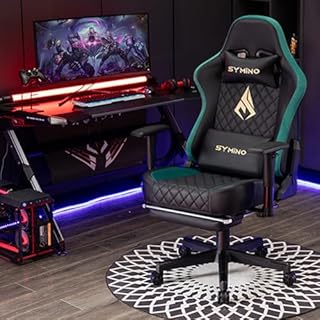Symino Chaise Gamer Ergonomique - Fauteuil de Bureau avec Repose-Pieds Télescopique, Support Lombaire et Hauteur Réglable - 200kg (Simili Cuir Black)