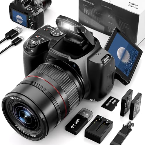 72MP&12X Optical Digital Cameras for Photography, 4K Video Camera, 720°Flip Screen, Vlogging Camera for YouTube with Flash, WiFi & HDMI Output, Autofocus, Anti-Shake,32GB SD Card(Black)
