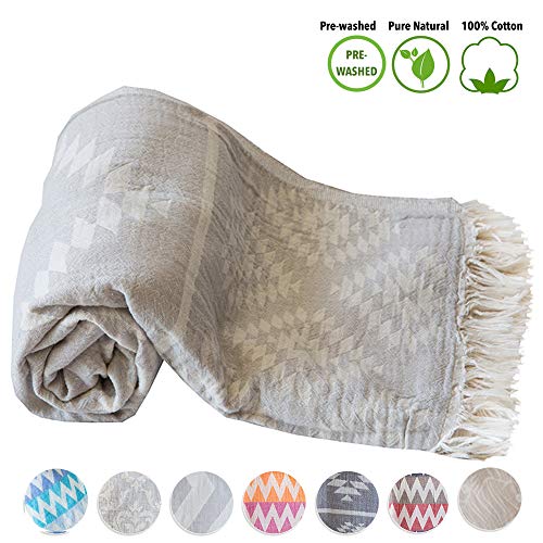 Mebien Turkish Beach Bath Towel Peshtemal-Luxury Prewashed Cotton Blanket Vintage L.Grey 33x66inches