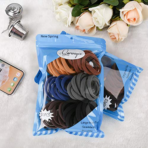 50Pcs Hair Ties For Women, Cotton Seamless Hair Bands, Elastic Ponytail Holders, No Damage For Thick Hair, 2 Inch In Diameter, 6 Colors By Nspring #TOP5