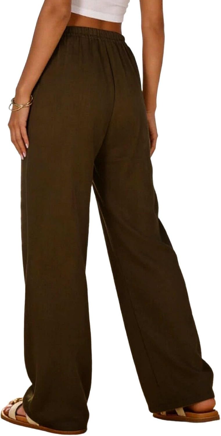 Linen Pants Women Dressy Comfy Drawstring Palazzo Wide Leg Trousers Lounge Travel Beach Vacation Outfits Spring Summer - Image 9