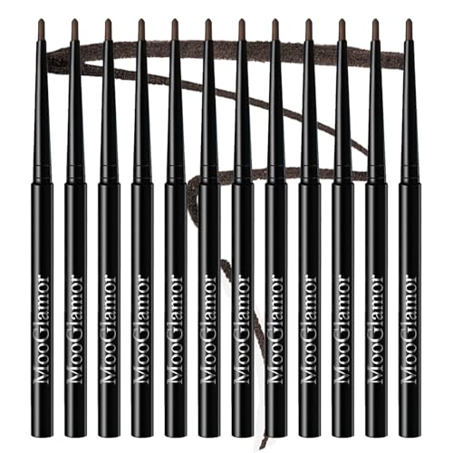 MooGlamor 12 Pcs Brown Eyeliner Pencil Gel Eyeliner Pen with Retractable and Waterproof Eye Liner for Bold and Defined Eye Liner (Brown)