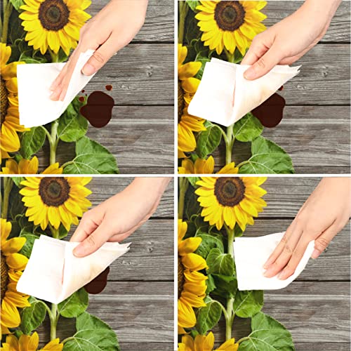 Sunflower Round Tablecloth Flowers Elastic Edge Wood Grain Fitted Table Cover Waterproof Wipeable Round Table Cloth For Parties Outdoor Patio Dining Table Decor Pad Cloth (Fit For 36"-42" Table) #TOP2