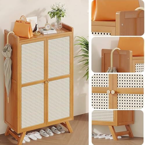 Bamboo Shoe Storage Cabinet, 5-7 Tier Slim Cupboard with 2 Doors & Adjustable Dividers, Freestanding Hallway Organizer for Entryway and Closet Space.
