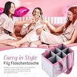 FunX Flaschentasche Prosecco to go - Filztasche für 6 Flaschen - Grau mit Trageschlaufen und Aufdruck - Vielseitig einsetzbar - 19x12x14 cm