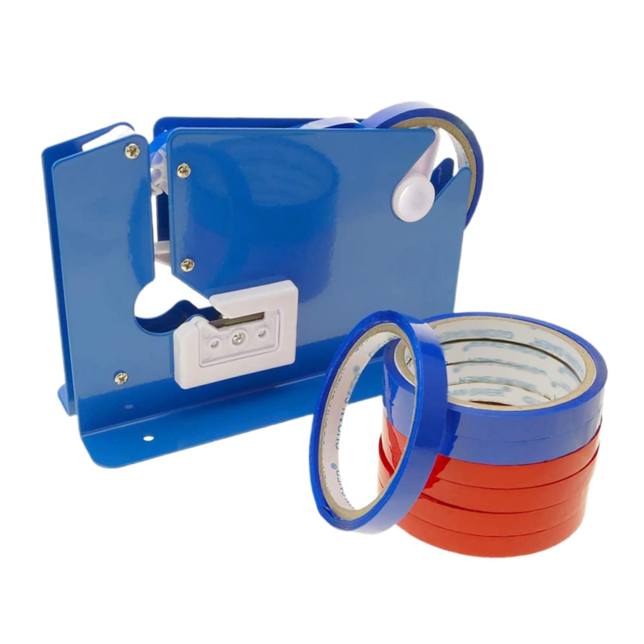 9 Klebeband Abroller Teilig mit Kunststoff Tape Cutter und Integrierter Schneidefunktion Praktische Verpackungsmaschine für Lebensmittelbeutel und Polybeutel Verschluss Blau