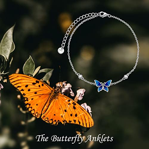 Image of YAFEINI Anklet Bracelets for Women Girls Sterling Silver Hummingbird /Dragonfly /Butterfly Link Chain Anklets Jewelry Gifts
