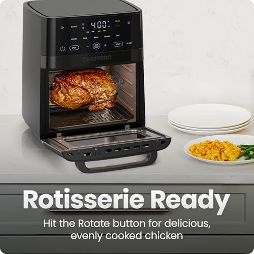 Chefman Air Fryer 6-in-1, XL 14-Quart Multifunctional Airfryer with Touchscreen Controls, Rotisserie, Food Dehydrator, Convection Oven, Bake, Broil, and Reheat Functions, Windowed Door – Black - Image 6