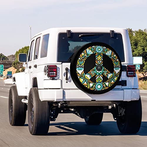 Image of Delerain Spare Tire Cover with Backup Camera Hole Peace Sign Wheel Covers Waterproof Dust-Proof UV Sun Universal Fit for RV Trailer RV SUV Truck (17 Inch for Diameter 31 inch-33 inch)