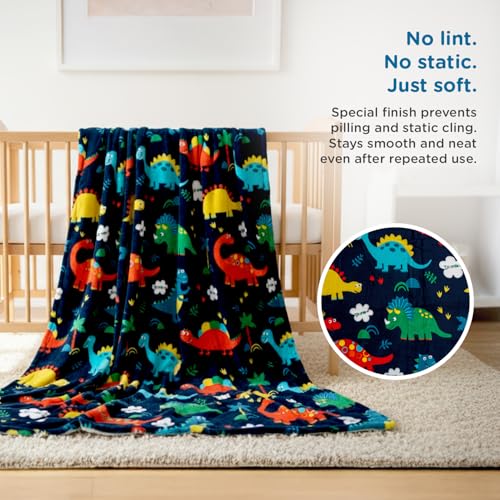 Image of Mee Mee Soft Single Layer Lightweight Flannel Baby Blanket with Dinasour Printed - Comfort and Warmth for Newborns (75 cm x 100 cm) 0-12 Months (Navy Blue)