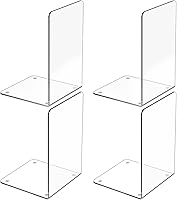 Dooiclear Clear Acrylic Bookends 4 Pack - Heavy Duty Transparent Book Holders for Shelves, Books, CDs, DVDs & Files