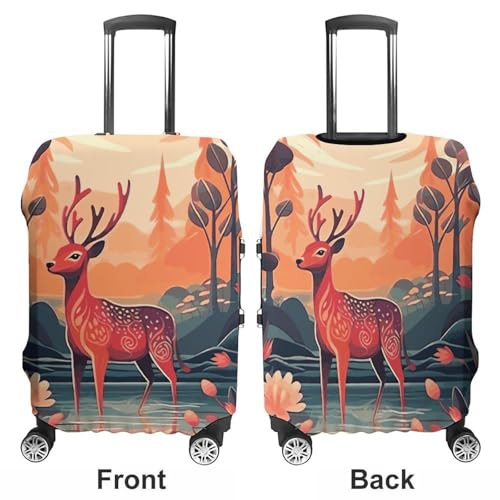 Deer And Flowers Printed Luggage Cover Protector, Fits 18-32 Inch Luggage3