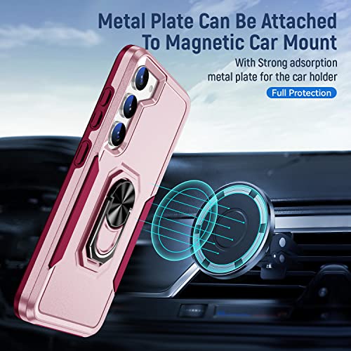 Samsung Galaxy S23 Case With 2 Screen Protector, Military Grade Dual Layer Shockproof Heavy Duty Shockproof Protective Phone Cover, Built In Rotatable Magnetic Ring Holder For Galaxy S23 5G (Pink) #TOP3
