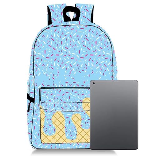 Ice Cream Backpack with Side Pockets, Ice Cream Drip Backpack for Boys Girls, Daily Use Travel Hiking Camping (Light blue)3