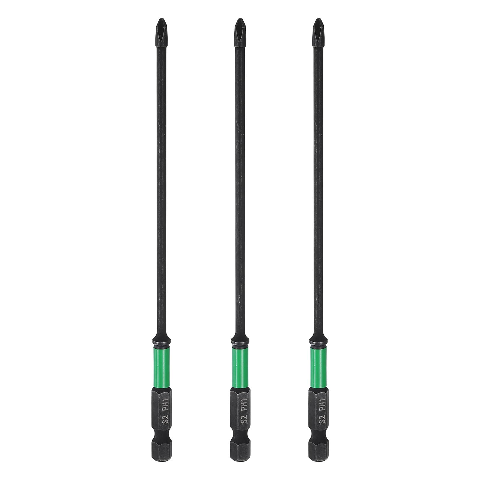 sourcing map 3pcs #1 Impact Phillips Screwdriver Bit PH1 1/4" Hex Shank 6" (150mm) Long 0.12" Rod Magnetic Cross Head Drill Bits S2 Steel Industrial Screw Driver for Impact Power Drivers