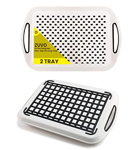 Zuvo Anti-Slip Food Serving Tray with Handles (Set of 2) – BPA-Free Plastic, Lightweight & Durable – Non-Slip couch Trays for Eating & Drinks (White)