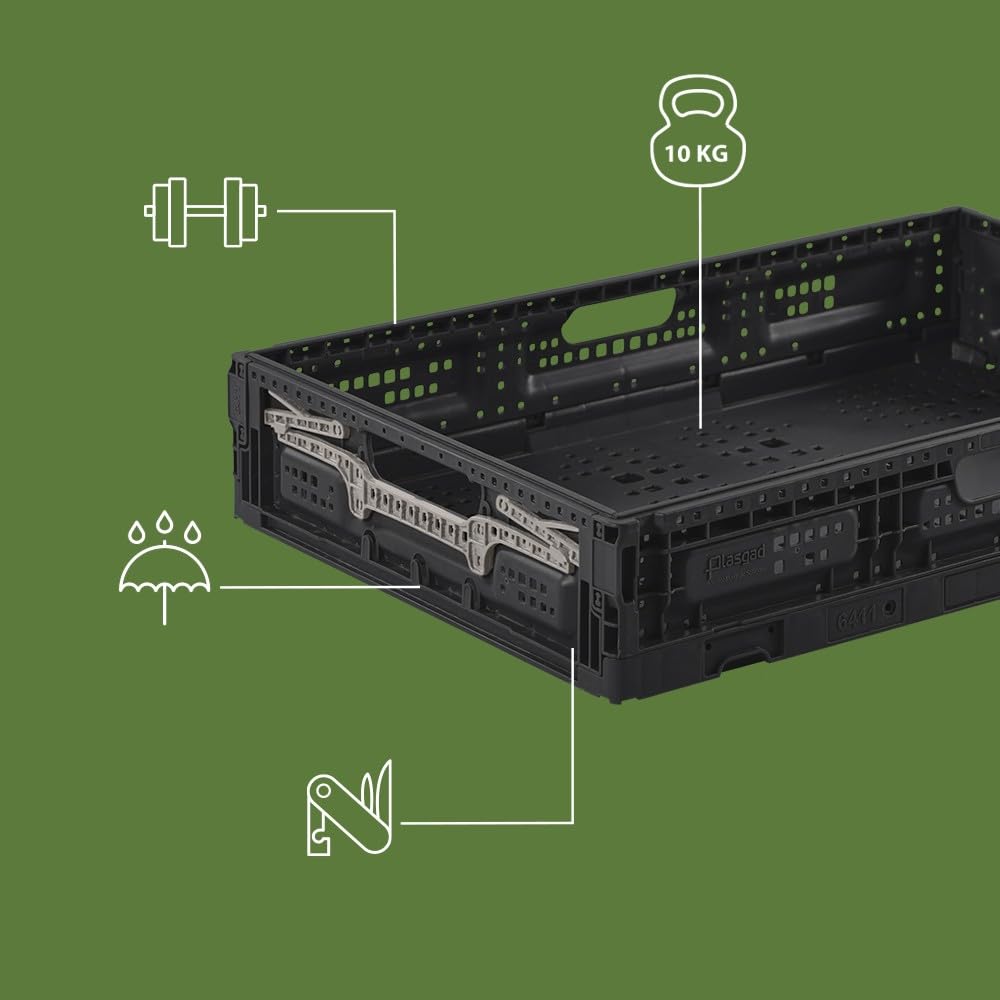 Box and beyond - Set mit 3 Aufbewahrungsbehältern, faltbar, 40 x 60 x 11,5 cm, 23 l, Traglast 10 kg, Aufbewahrung, Werkzeug, Heimwerken, einfache Aufbewahrung, robust, Garage, Keller, Waschküche