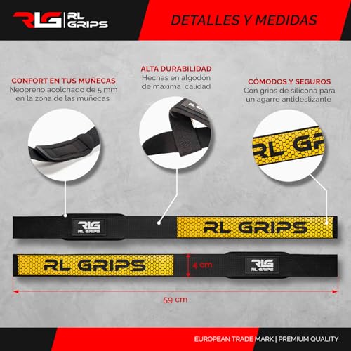 Muñequeras de Gimnasio RL Grips y Straps para Powerlifting Amarillo 4