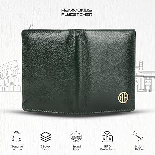 HAMMONDS FLYCATCHER Genuine Leather Card Holder Wallet for Man & Women, RFID Protected ATM/Credit Card Holder Wallet for Men with 4 Slots(Fits Upto 8 Cards), Gift for Men - Green 4 51GyguHlP8L